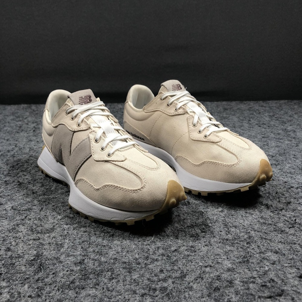 New Balance 327 Beige Canvas Gum Sole Sneakers Mens 9.5 Casual Comfort